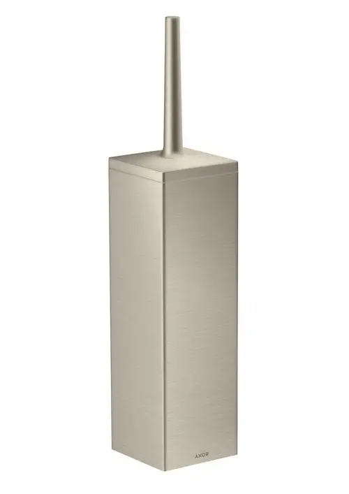 Toilettenbürstenhalter aus gebürstetem Nickel von AXOR, rechteckig und mit schmalem Griff, für die Wandmontage geeignet.